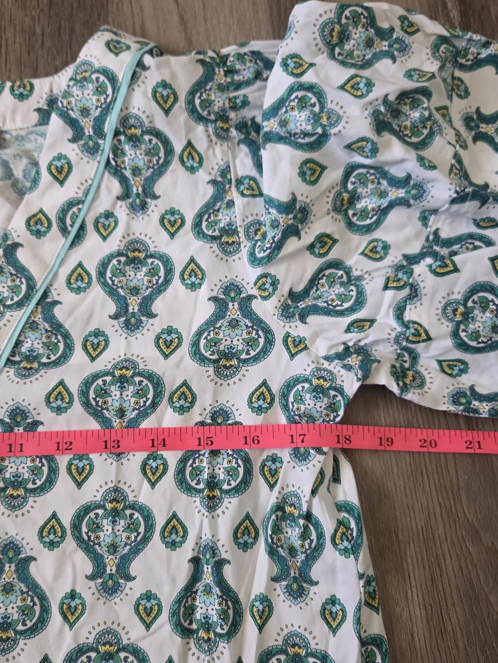 NWT LOFT Teal Medallion Paisley Puff Sleeve V-Neck Boxy Blouse Sz XS